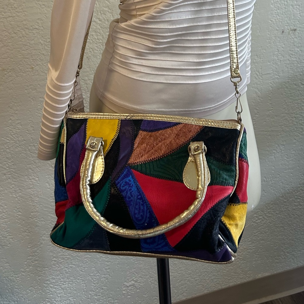 Vintage 80's Patchwork Multicolour Strap Mod Hipp… - image 1